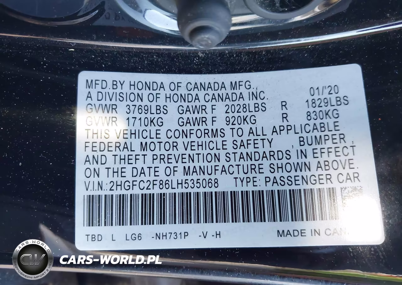 2020 Honda Civic Sport VIN:2HGFC2F86LH535068 - 9