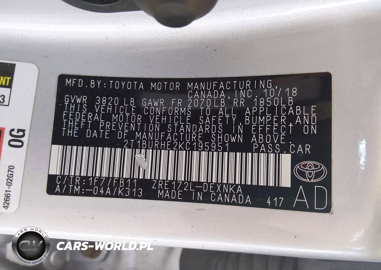2019 Toyota Corolla Le VIN:2T1BURHE2KC195951 - 9