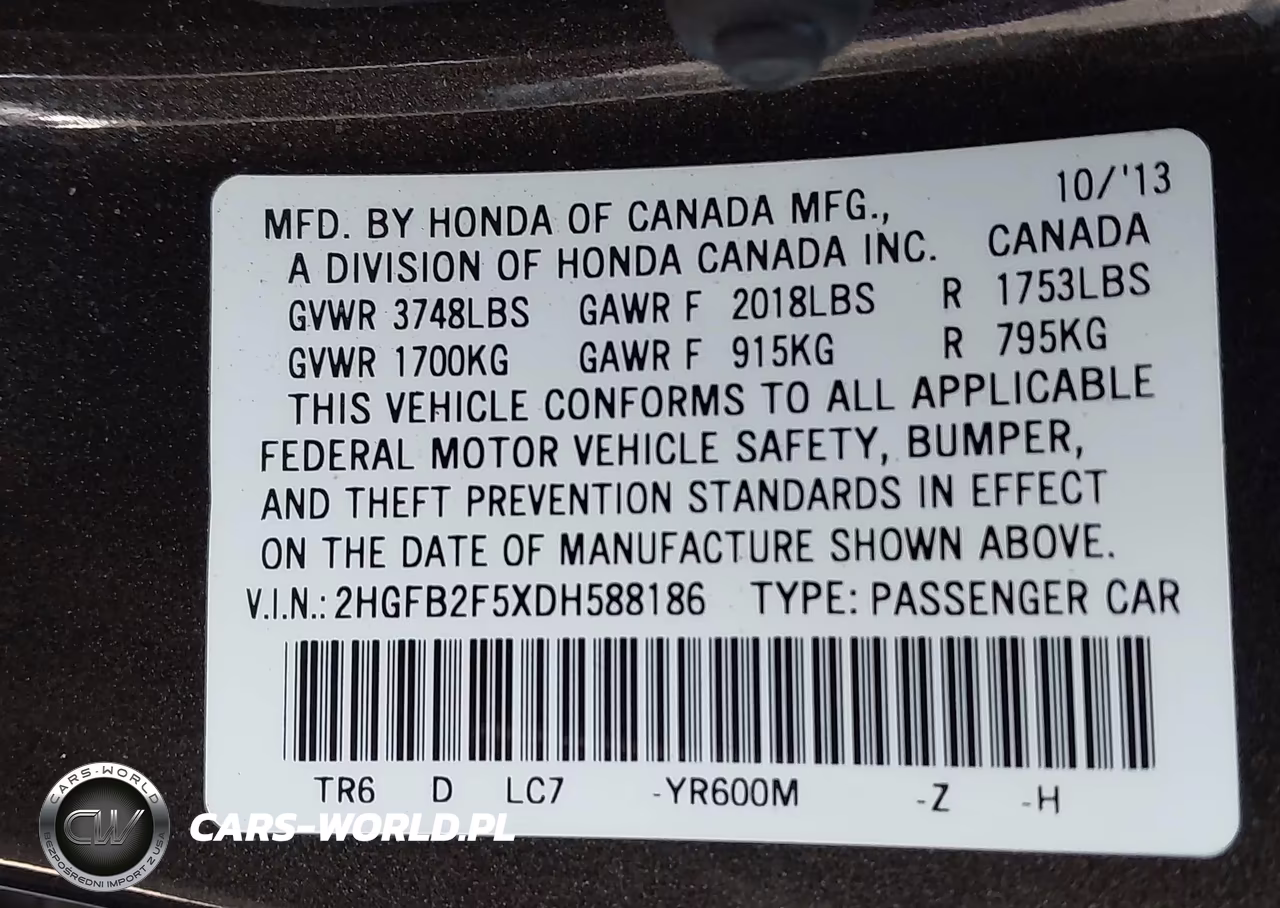 2013 Honda Civic Lx VIN:2HGFB2F5XDH588186 - 9