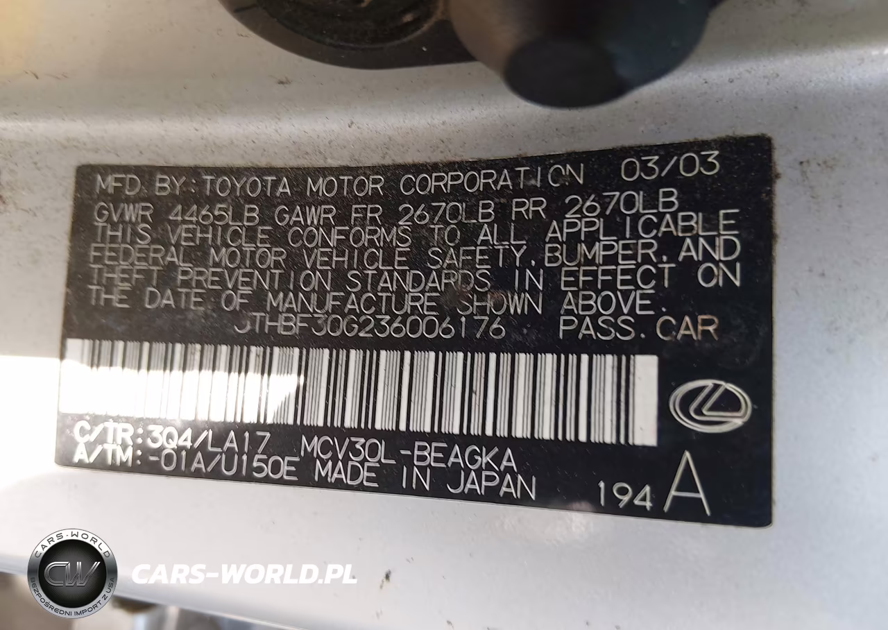 2003 Lexus Es 300 VIN:JTHBF30G236006176 - 9