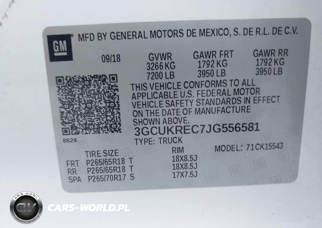 2018 Chevrolet Silverado 1500 2Lt VIN:3GCUKREC7JG556581 - 9