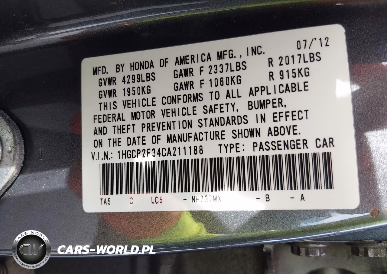 2012 Honda Accord 2.4 Lx VIN:1HGCP2F34CA211188 - 9