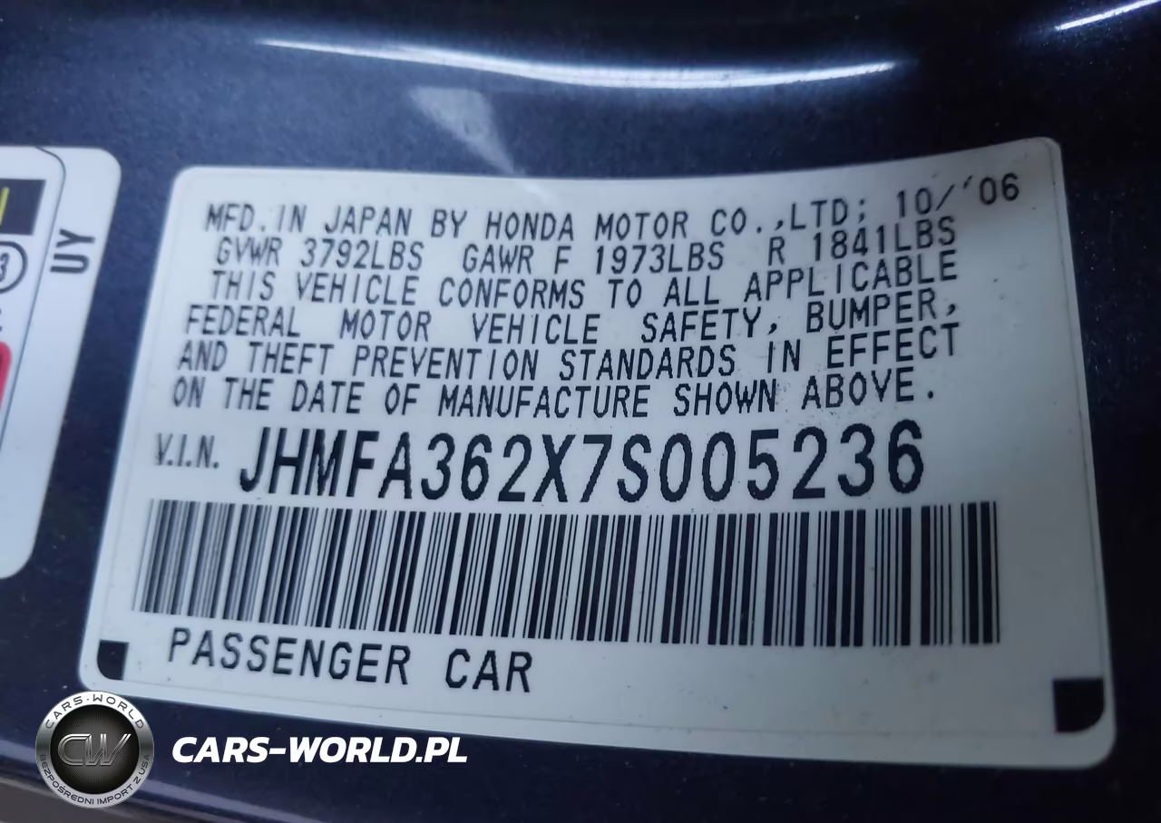 2007 Honda Civic Hybrid Base W-Navi (Cvt) VIN:JHMFA362X7S005236 - 9