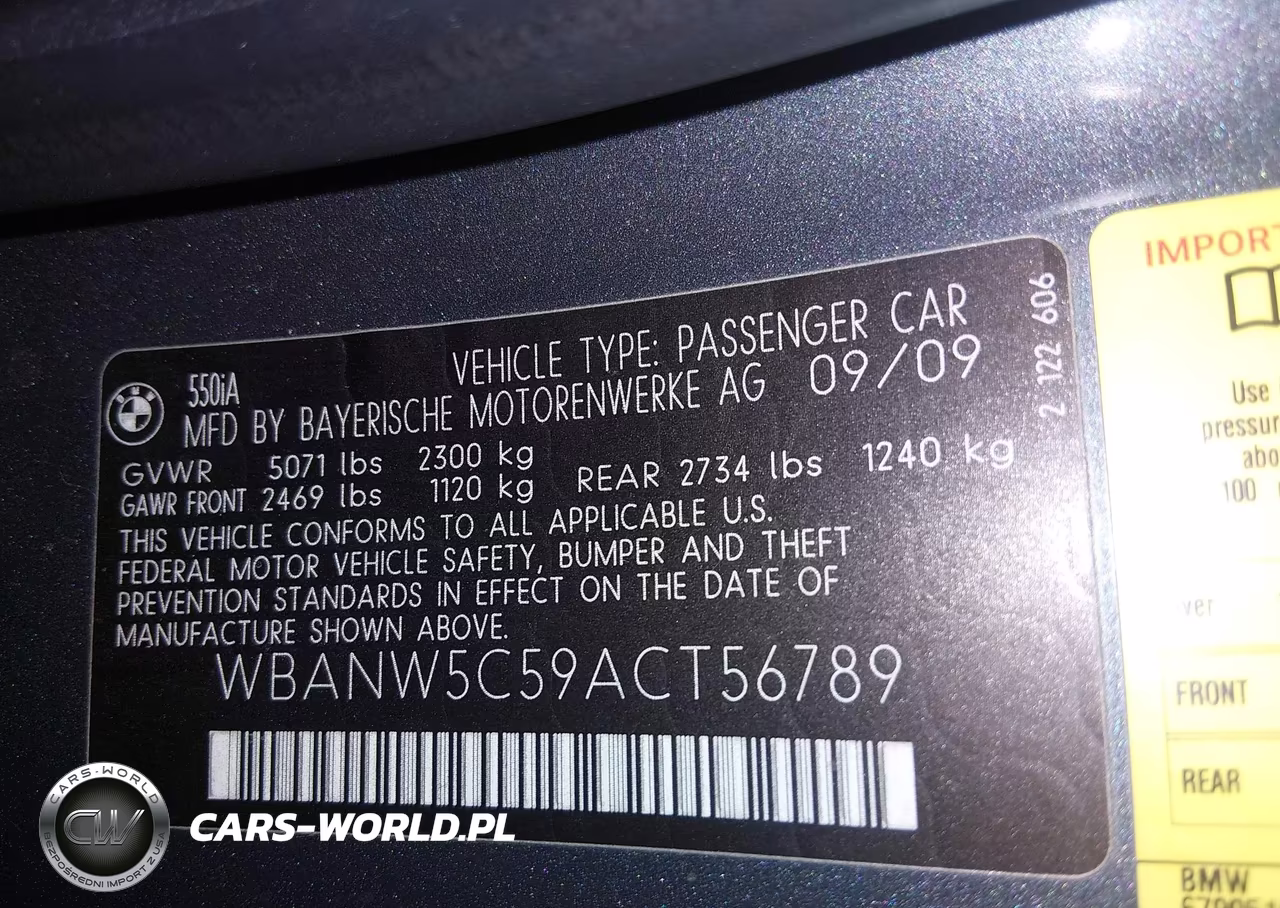 2010 BMW 550I VIN:WBANW5C59ACT56789 - 9