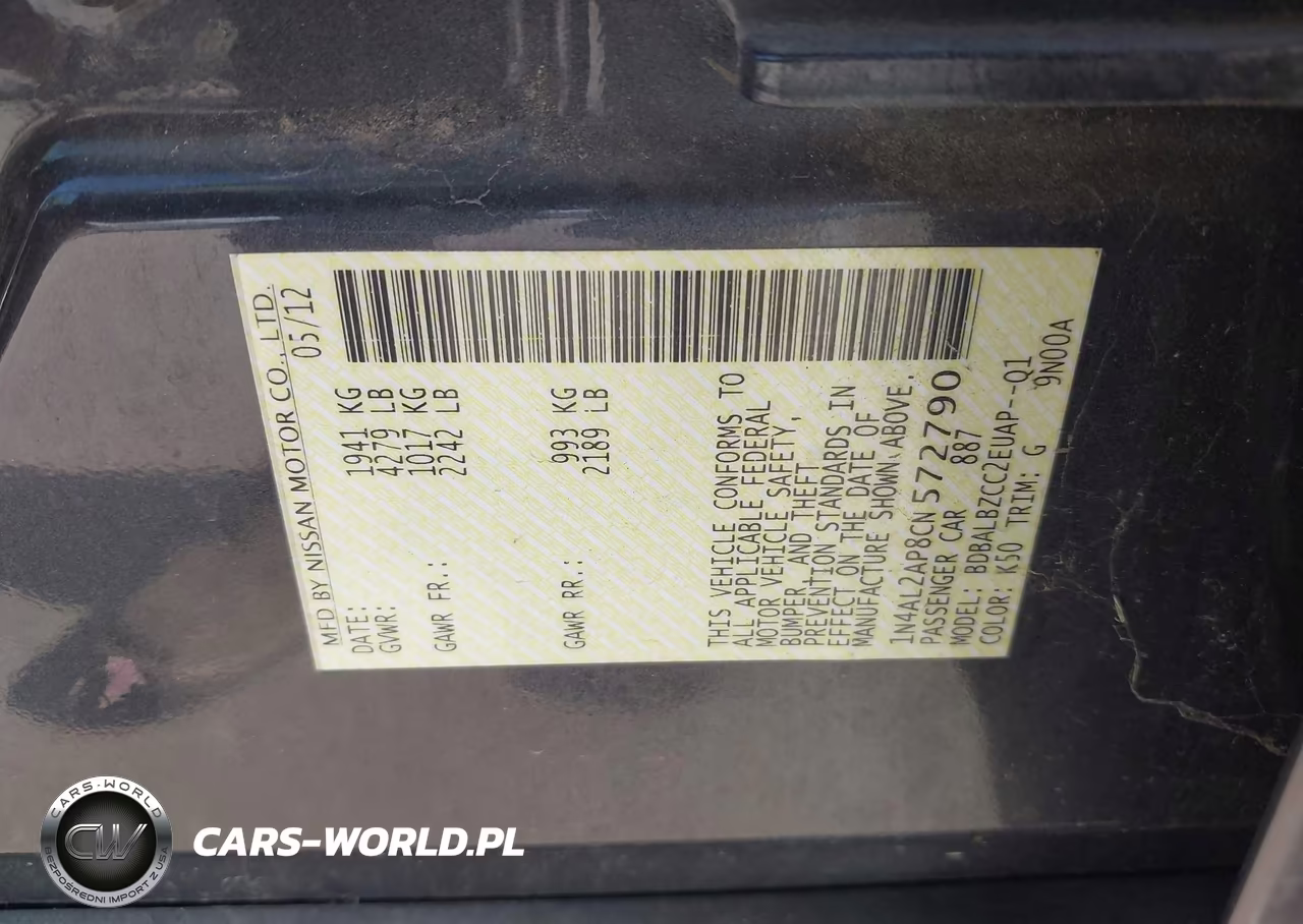 2012 Nissan Altima 2.5 S VIN:1N4AL2AP8CN572790 - 9