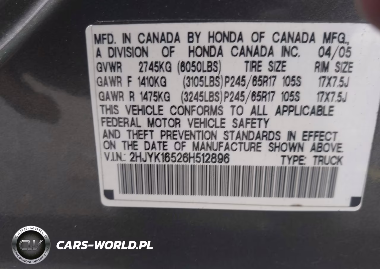 2006 Honda Ridgeline Rtl VIN:2HJYK16526H512896 - 9