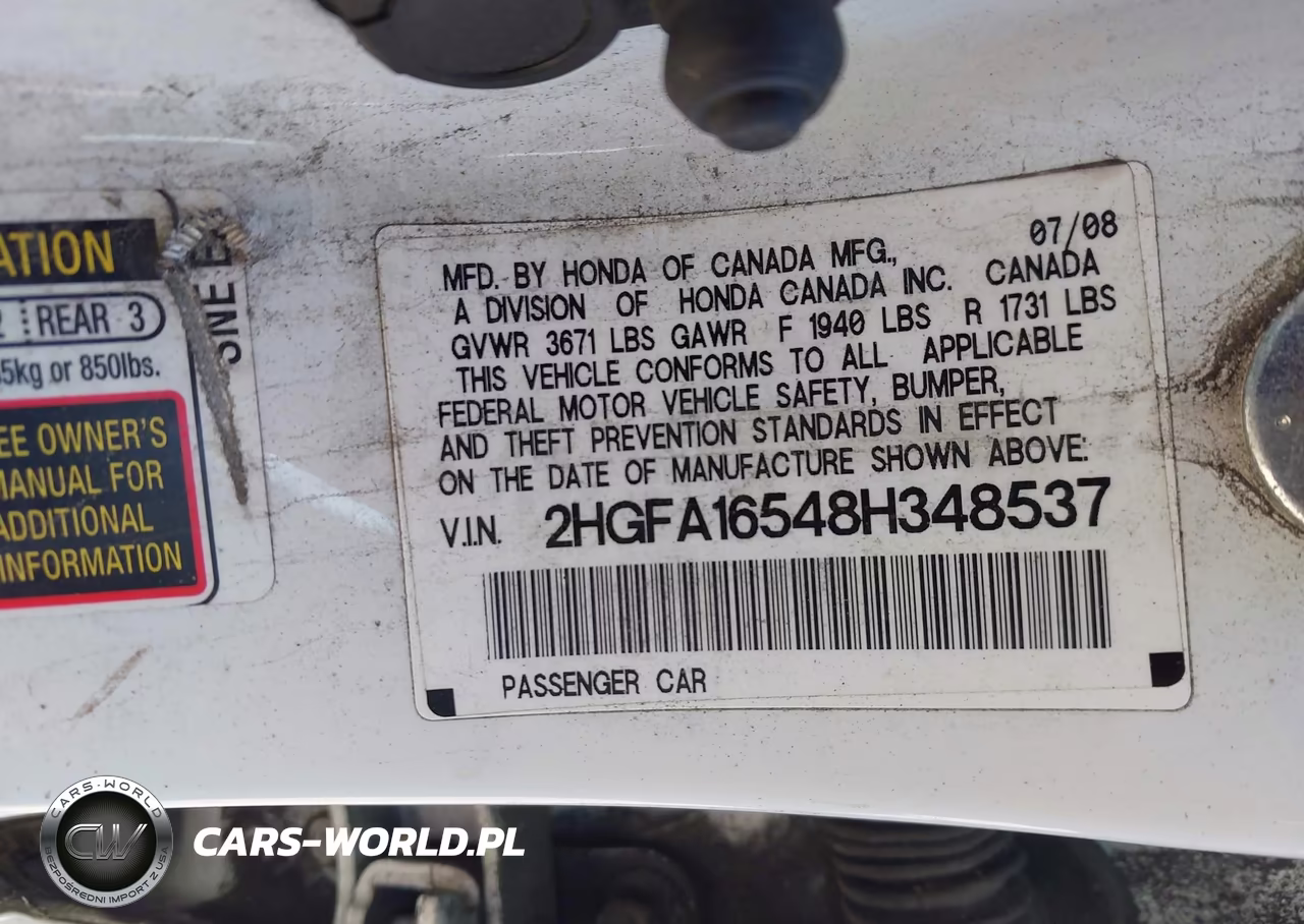 2008 Honda Civic Lx VIN:2HGFA16548H348537 - 9