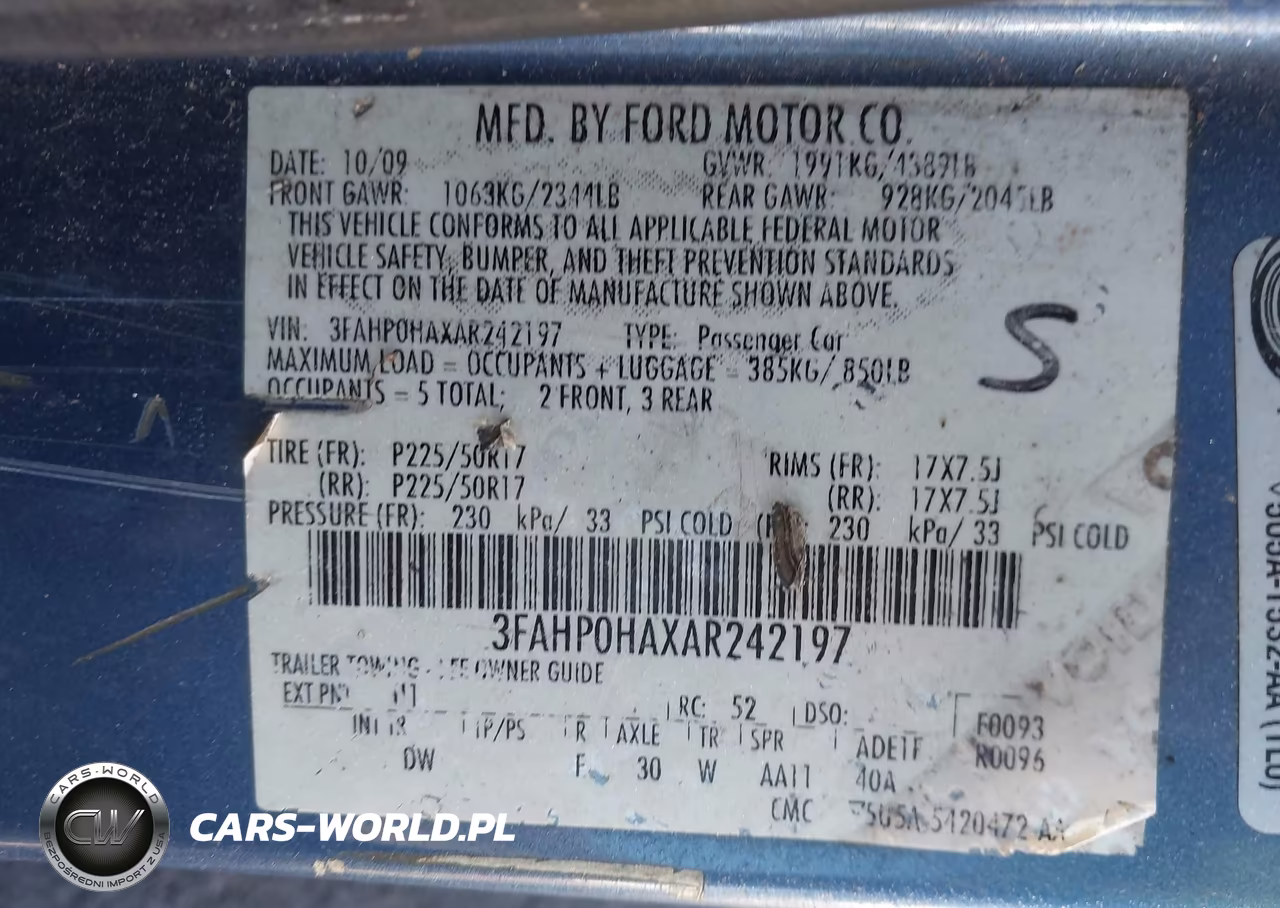 2010 Ford Fusion Se VIN:3FAHP0HAXAR242197 - 9