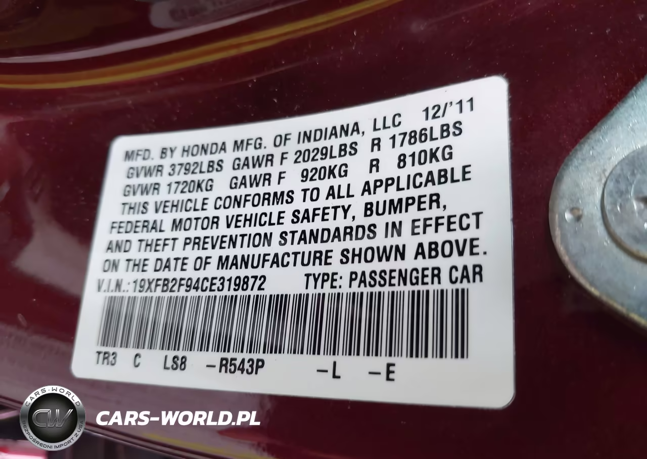 2012 Honda Civic Ex-L VIN:19XFB2F94CE319872 - 9