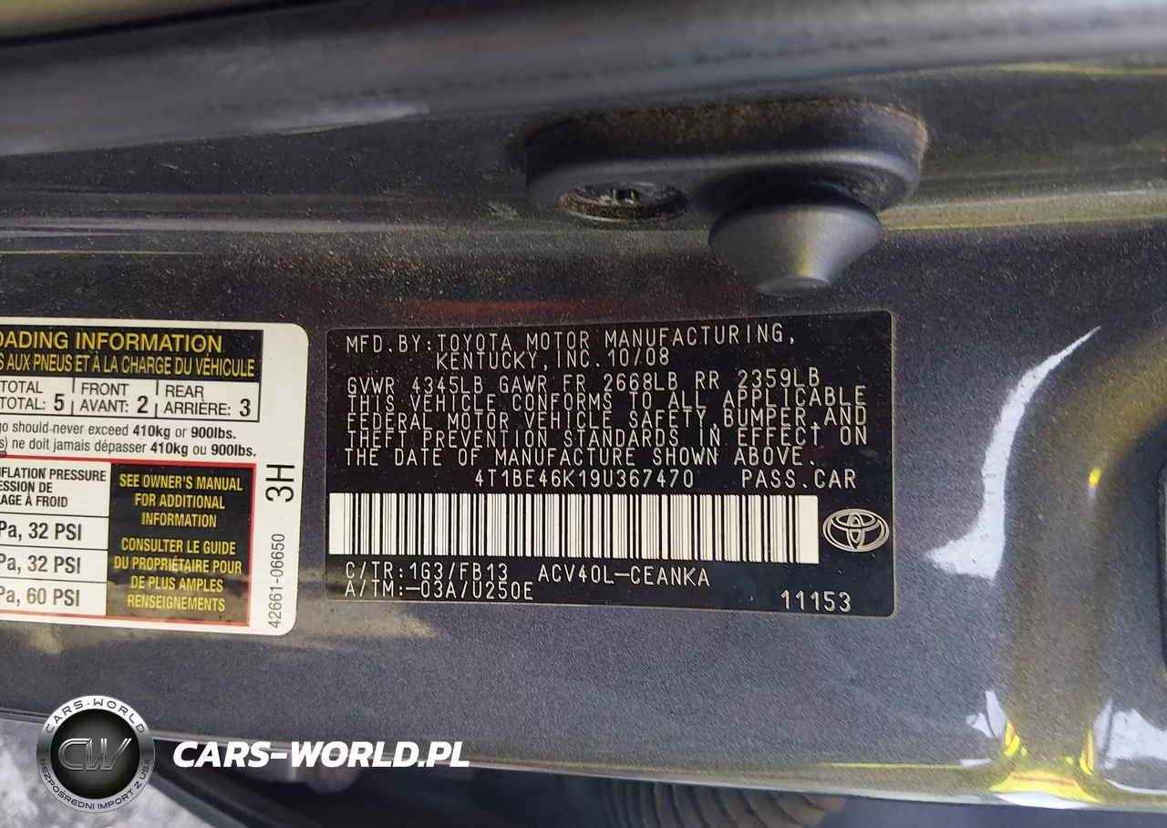 2009 Toyota Camry Le VIN:4T1BE46K19U367470 - 9