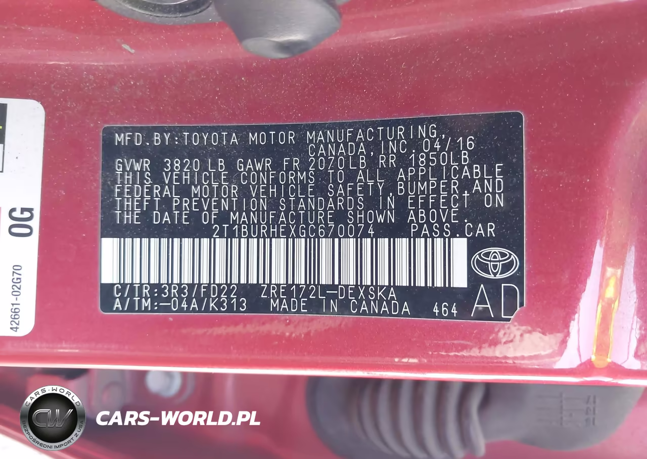 2016 Toyota Corolla S VIN:2T1BURHEXGC670074 - 9