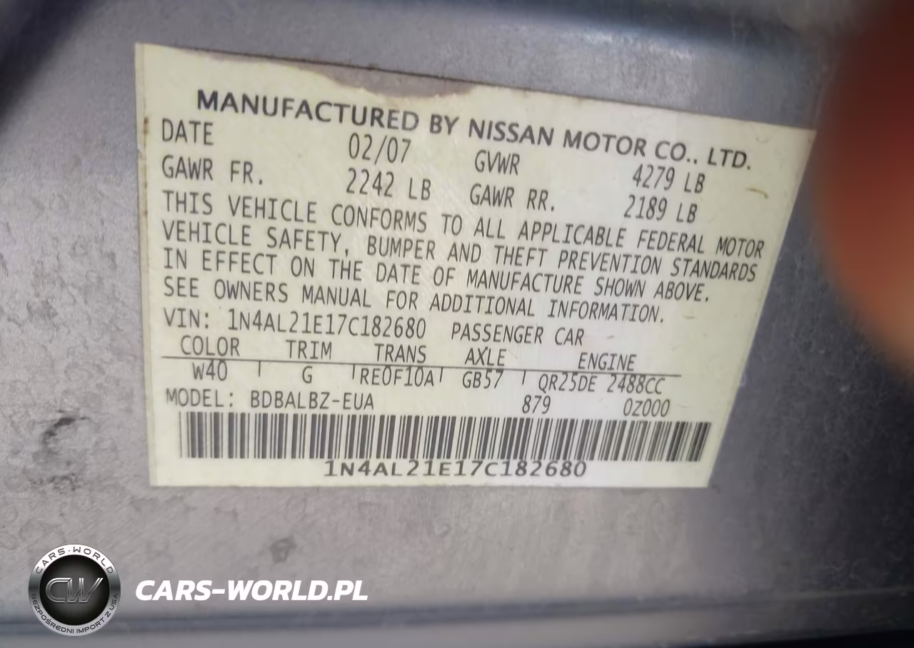 2007 Nissan Altima 2.5 S VIN:1N4AL21E17C182680 - 9