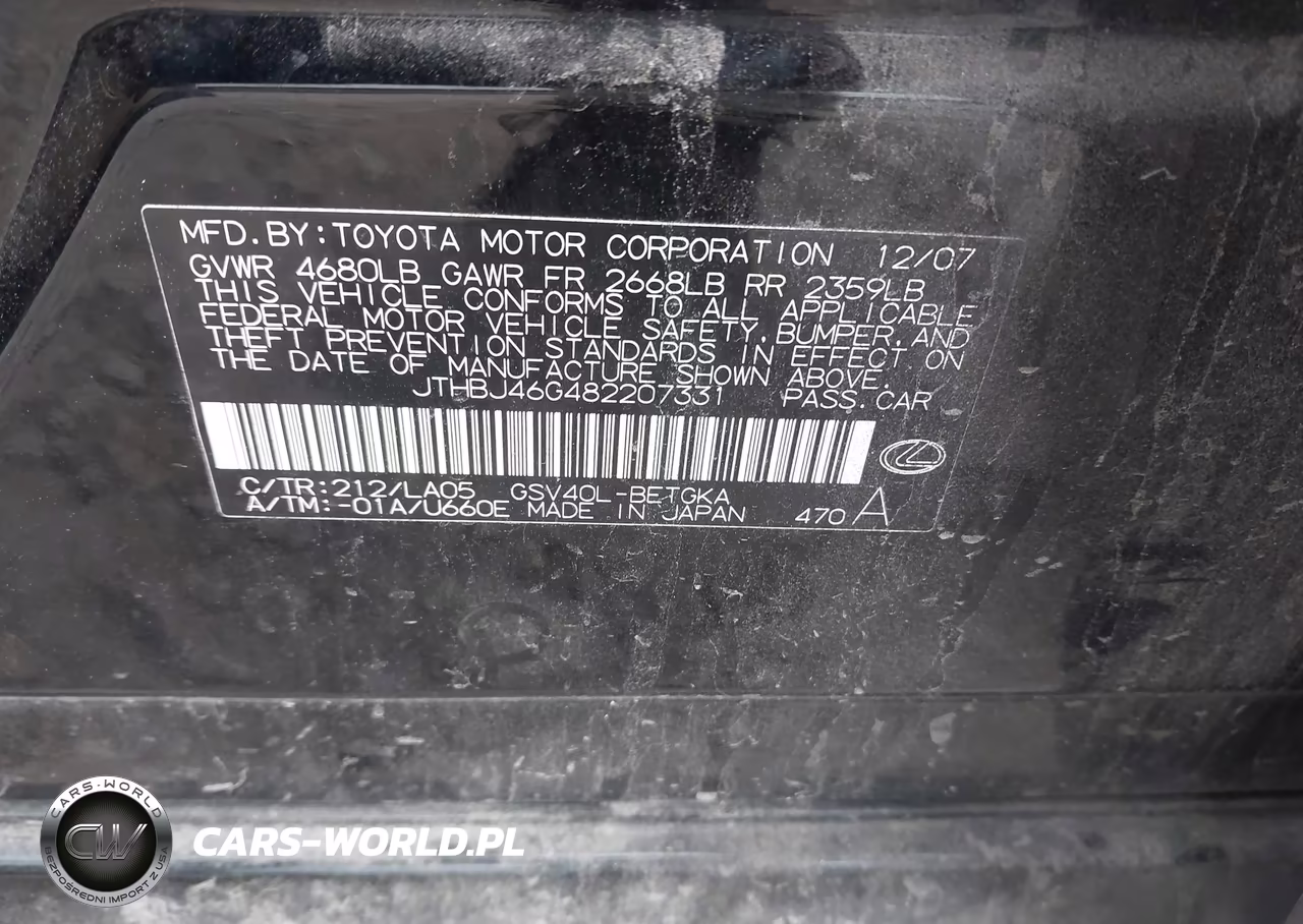 2008 Lexus Es 350 VIN:JTHBJ46G482207331 - 9
