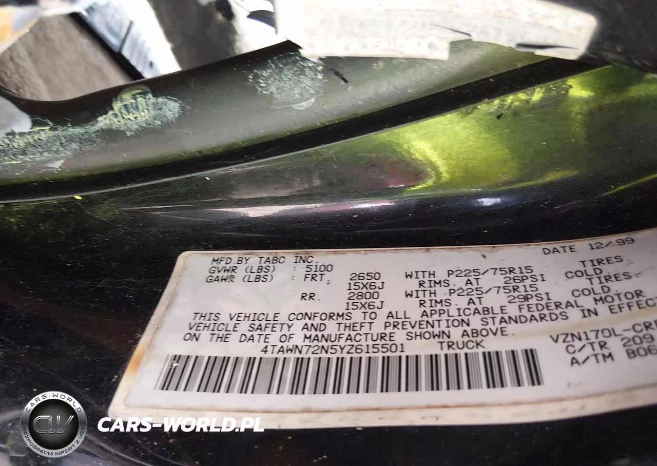 2000 Toyota Tacoma Base V6 VIN:4TAWN72N5YZ615501 - 9