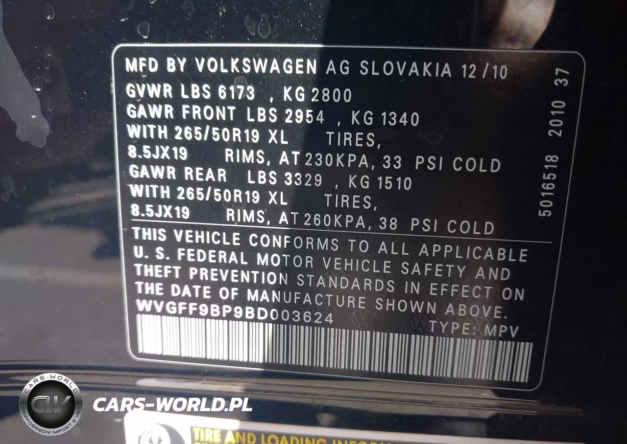 2011 Volkswagen Touareg Vr6 Lux VIN:WVGFF9BP9BD003624 - 9