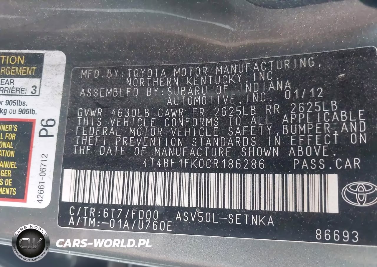 2012 Toyota Camry Le VIN:4T4BF1FK0CR186286 - 9
