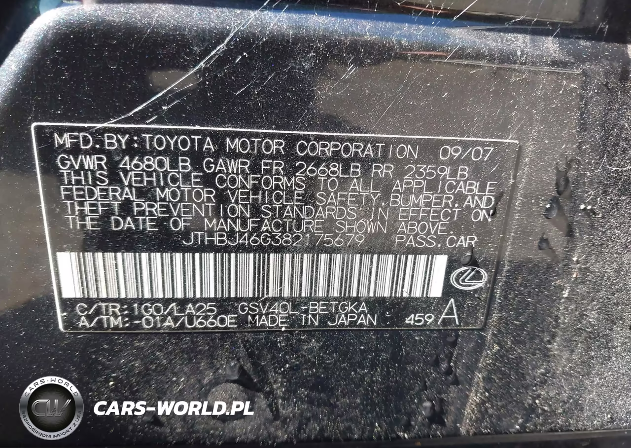 2008 Lexus Es 350 VIN:JTHBJ46G382175679 - 9