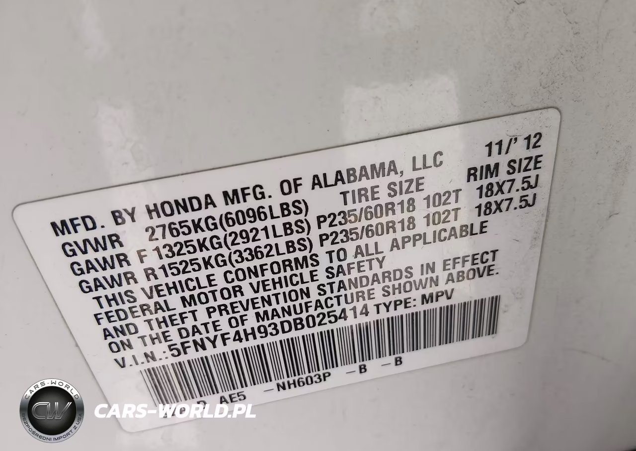 2013 Honda Pilot Touring VIN:5FNYF4H93DB025414 - 9