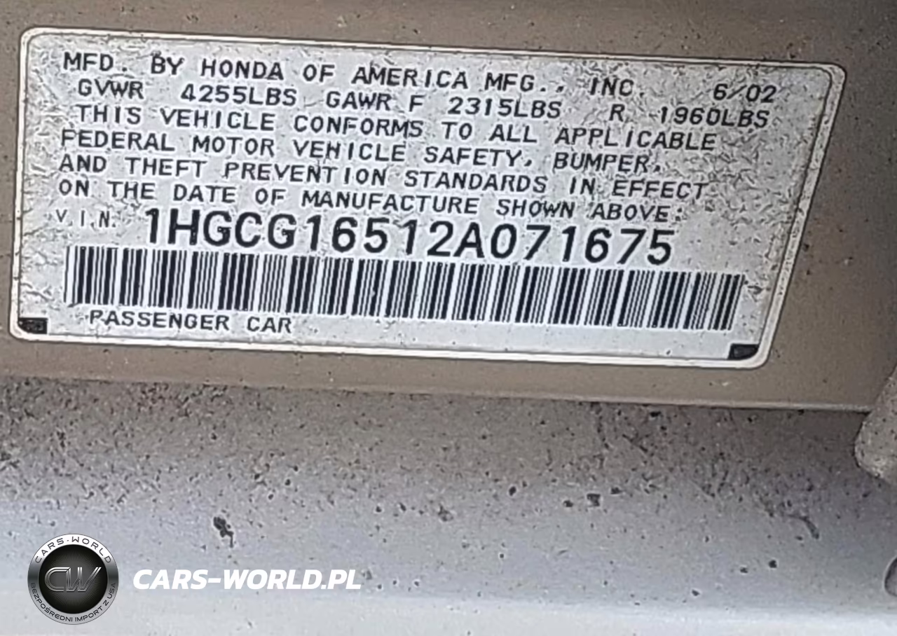 2002 Honda Accord Ex VIN:1HGCG16512A071675 - 9