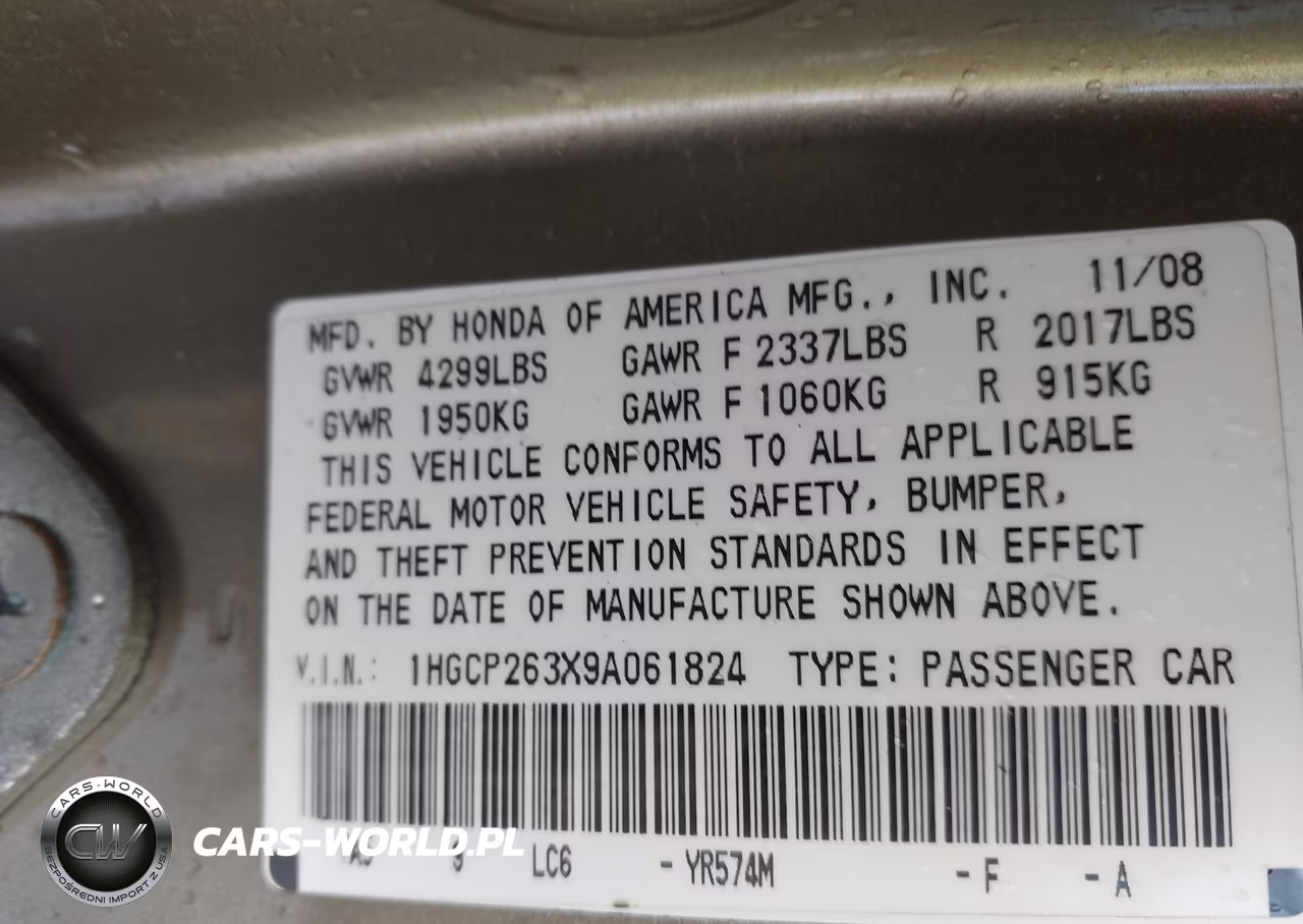 2009 Honda Accord 2.4 Lx VIN:1HGCP263X9A061824 - 9