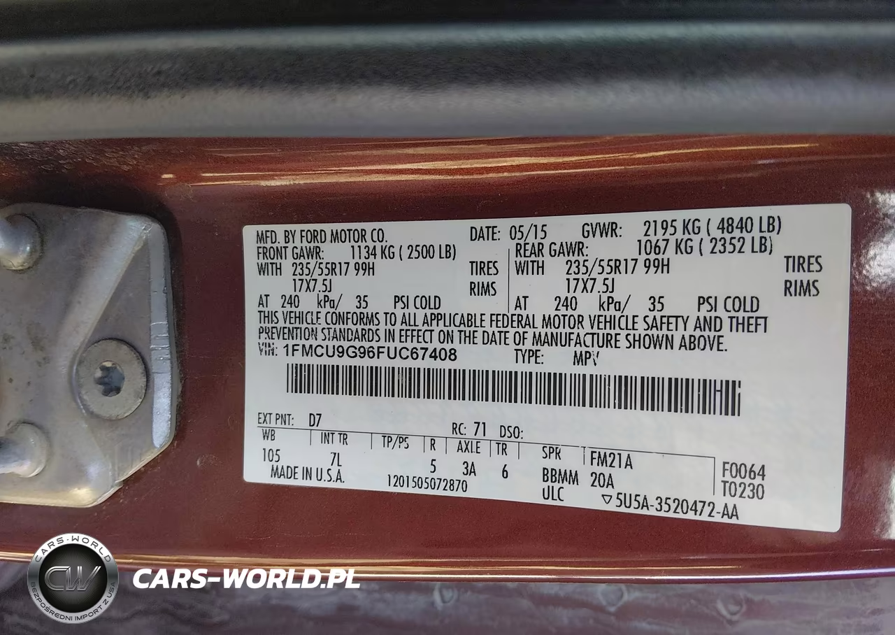 2015 Ford Escape Se VIN:1FMCU9G96FUC67408 - 9