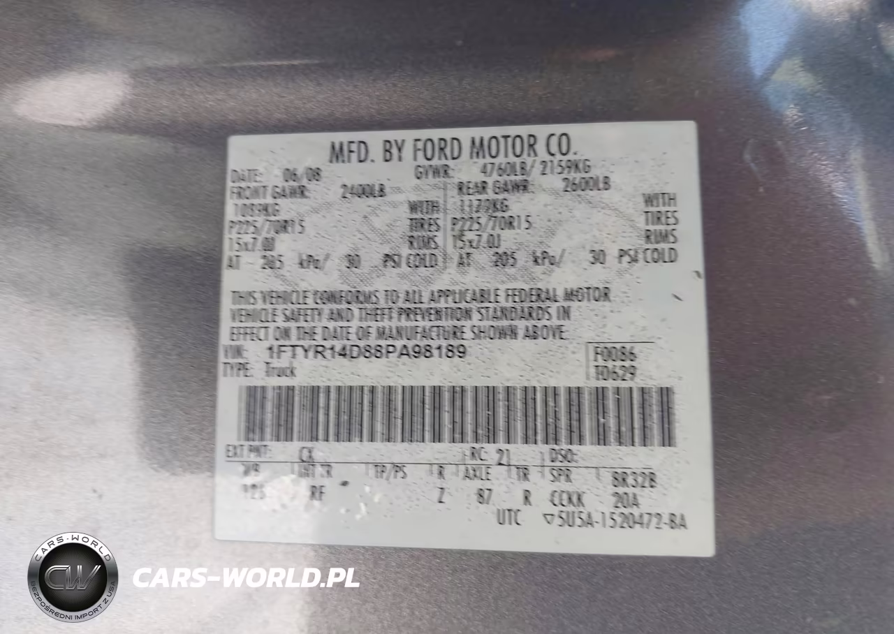 2008 Ford Ranger Xl-Xlt VIN:1FTYR14D88PA98189 - 9