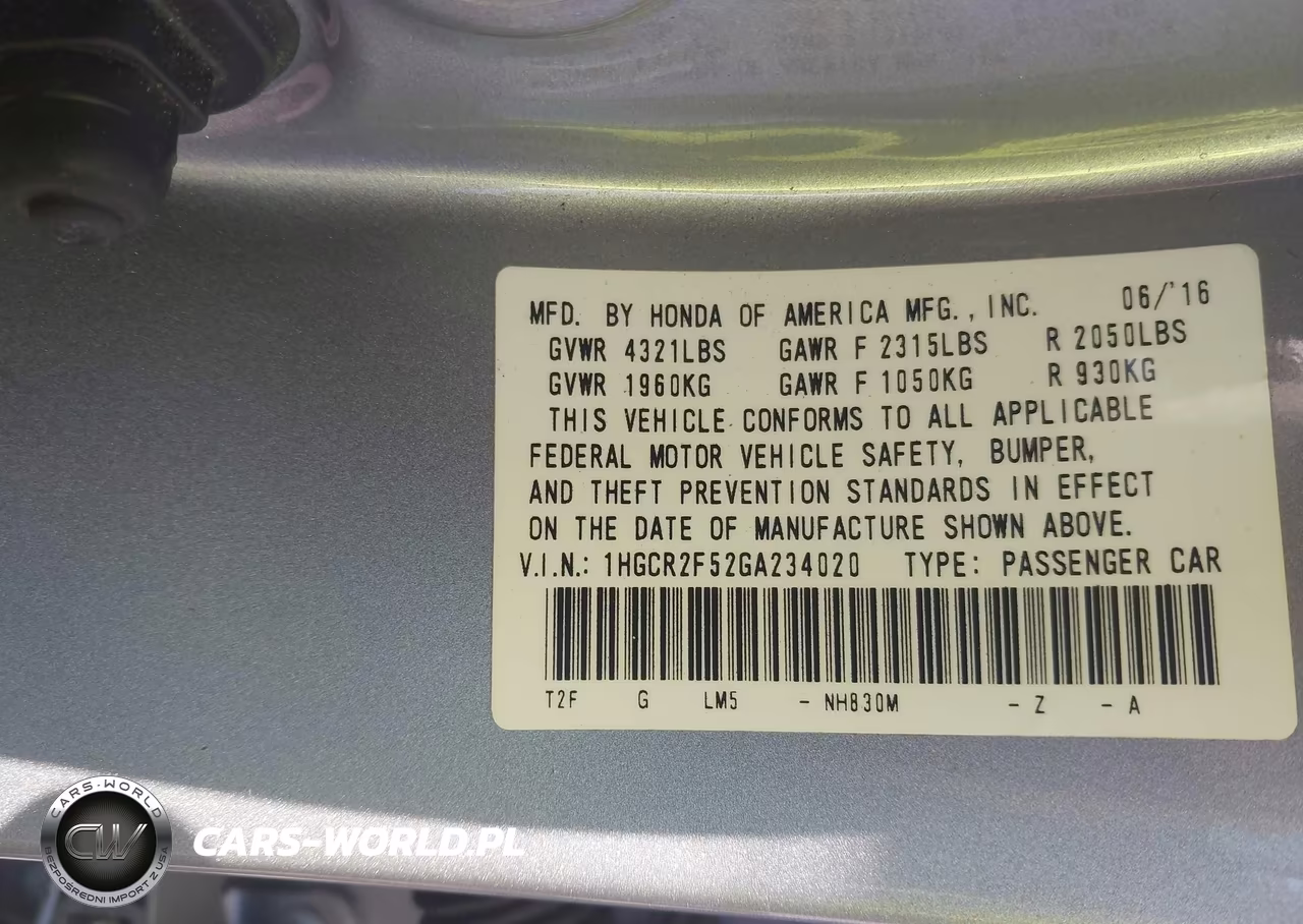 2016 Honda Accord Sport VIN:1HGCR2F52GA234020 - 9
