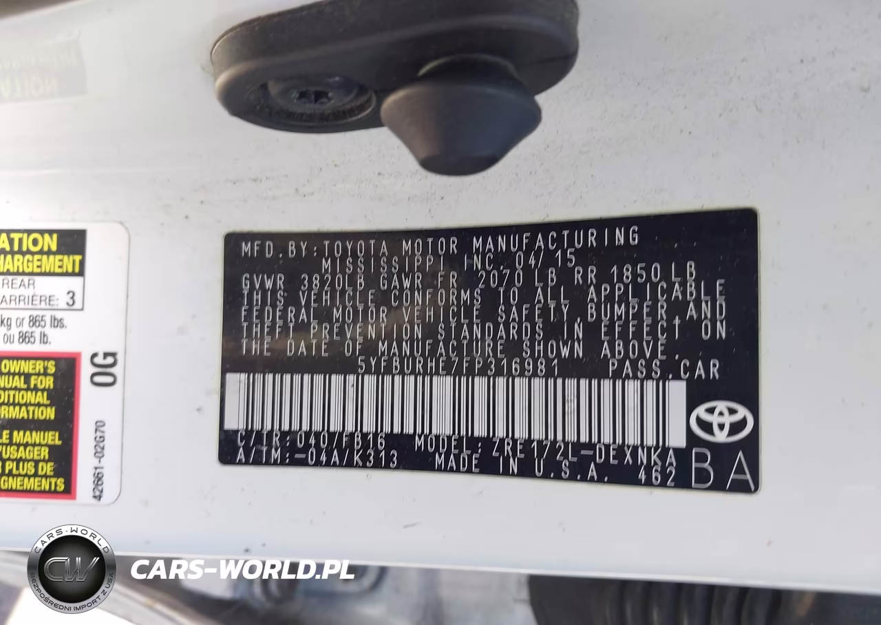 2015 Toyota Corolla Le Plus VIN:5YFBURHE7FP316981 - 9
