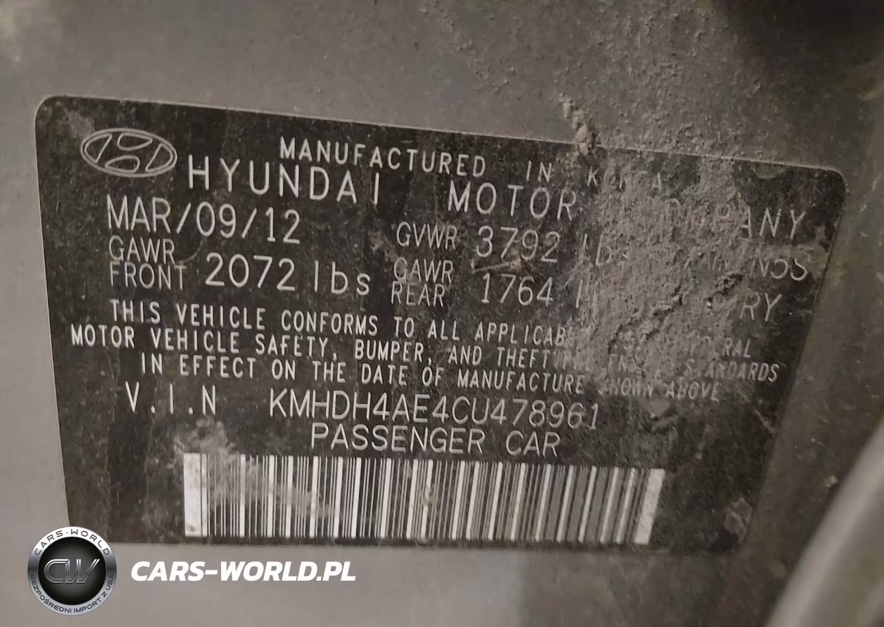 2012 Hyundai Elantra Limited (Ulsan Plant) VIN:KMHDH4AE4CU478961 - 9