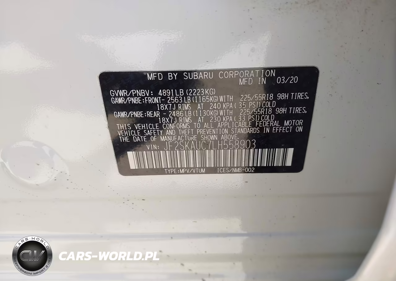 2020 Subaru Forester Limited VIN:JF2SKAUC7LH558903 - 9