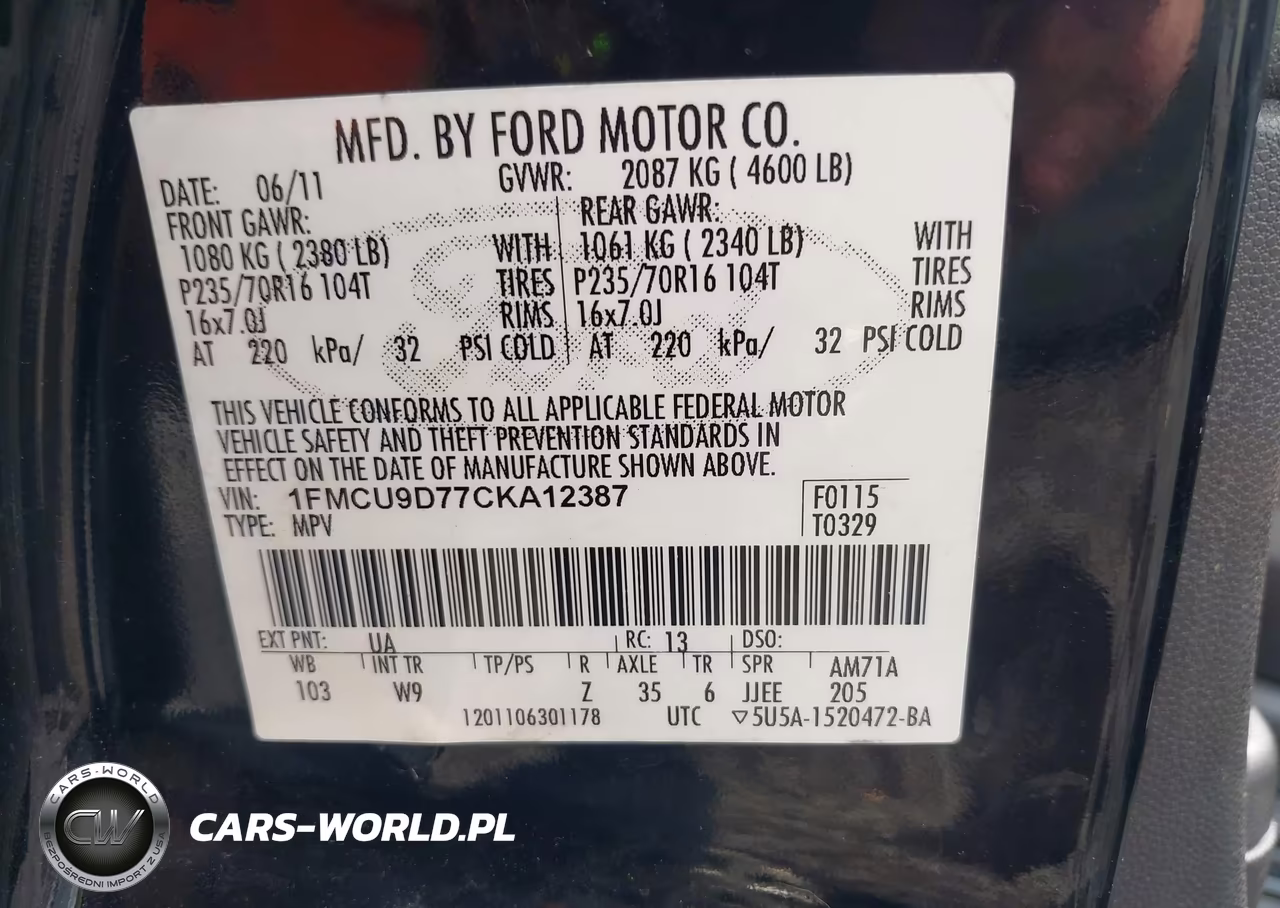 2012 Ford Escape Xlt VIN:1FMCU9D77CKA12387 - 9