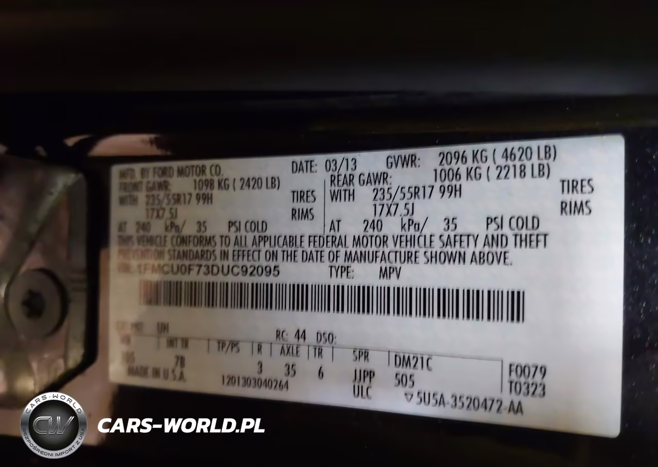 2013 Ford Escape S VIN:1FMCU0F73DUC92095 - 9