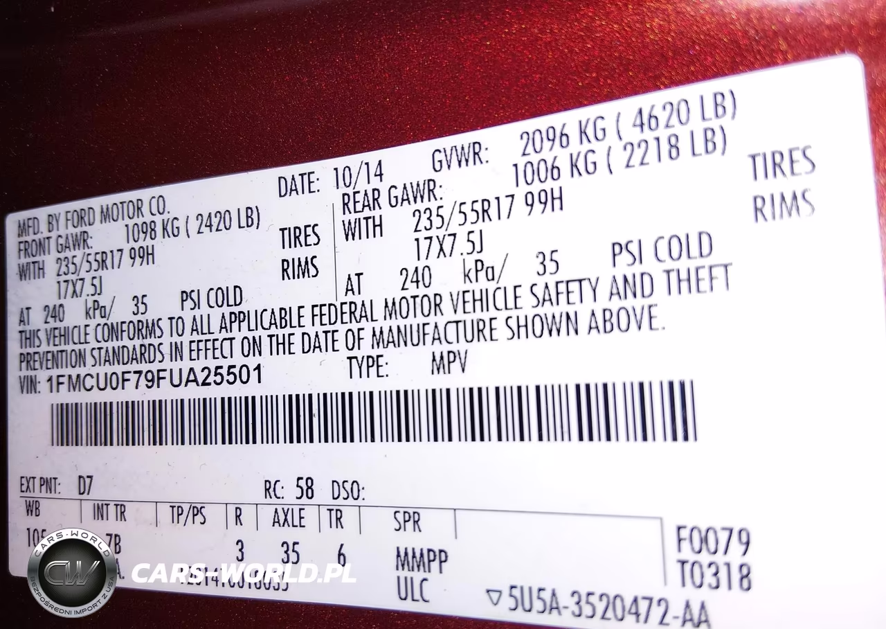 2015 Ford Escape S VIN:1FMCU0F79FUA25501 - 9