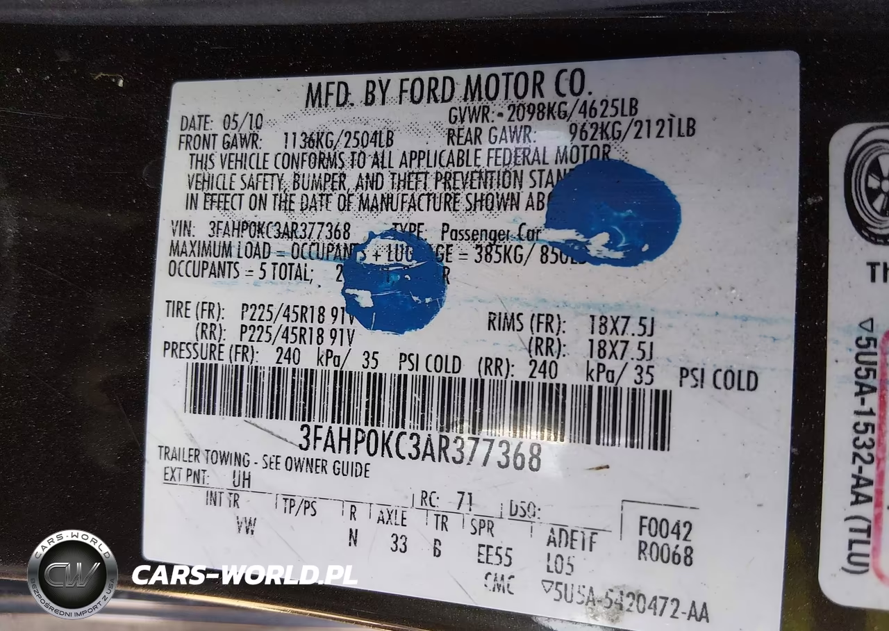 2010 Ford Fusion Sport VIN:3FAHP0KC3AR377368 - 9