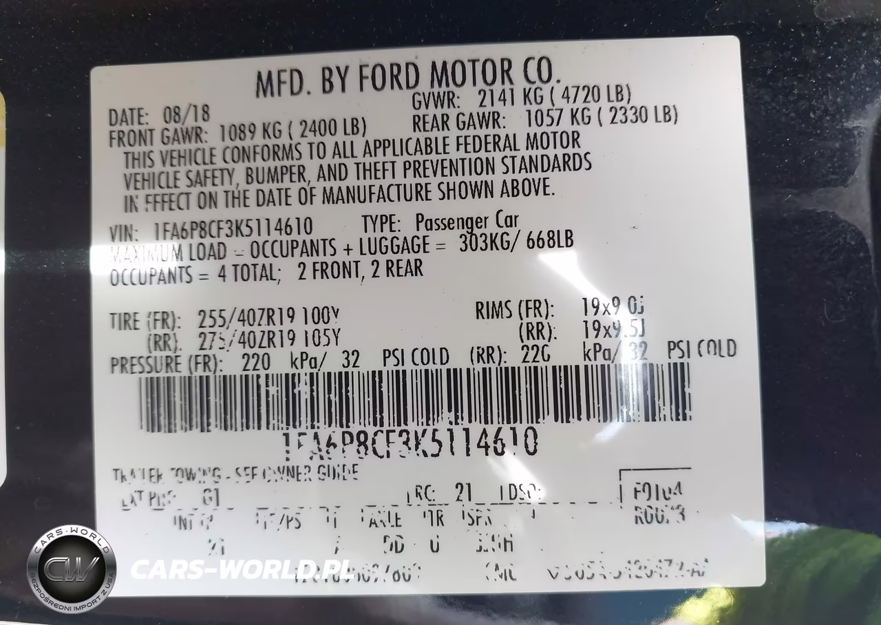 2019 Ford Mustang Gt VIN:1FA6P8CF3K5114610 - 9