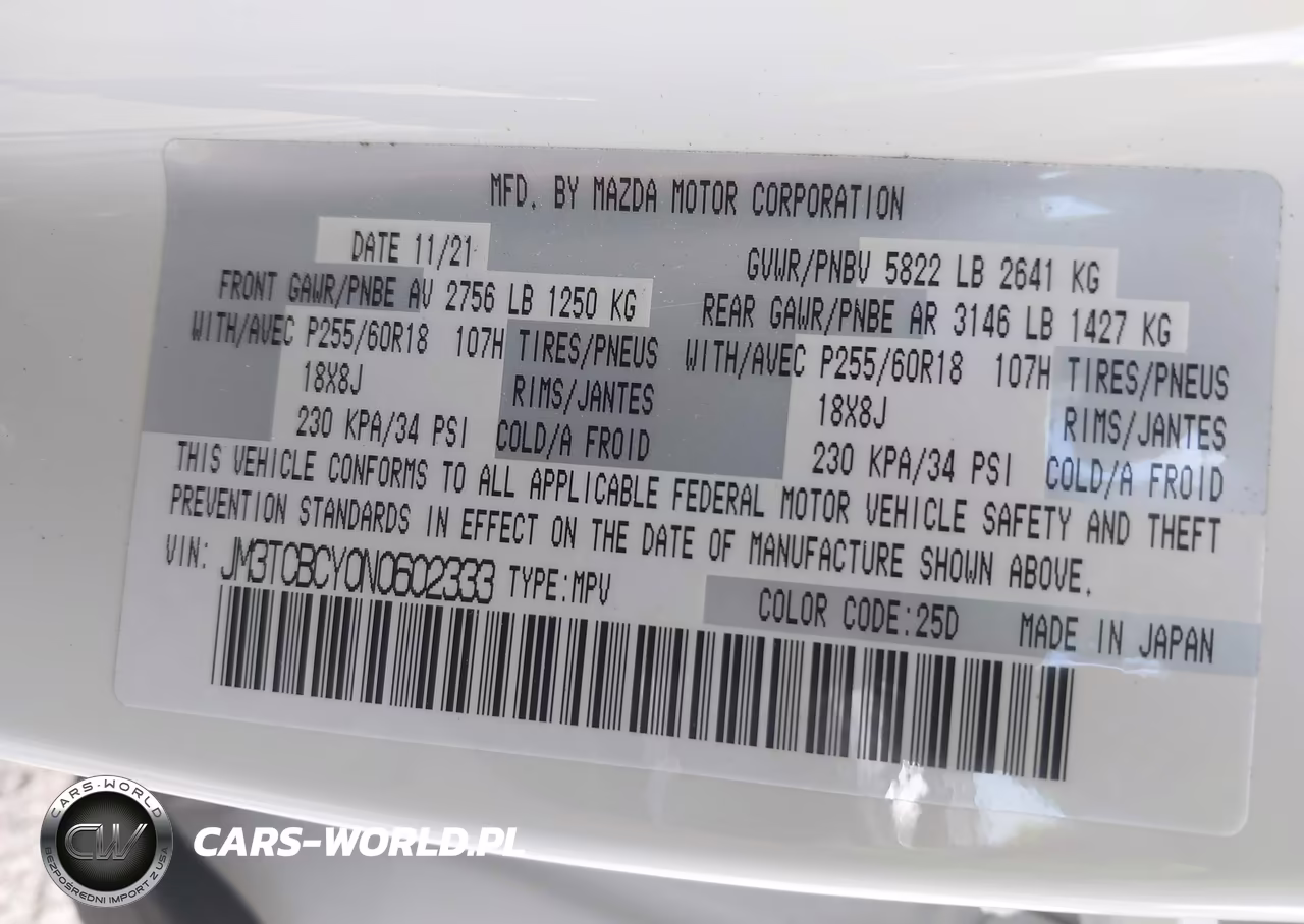 2022 Mazda Cx-9 Touring VIN:JM3TCBCY0N0602333 - 9