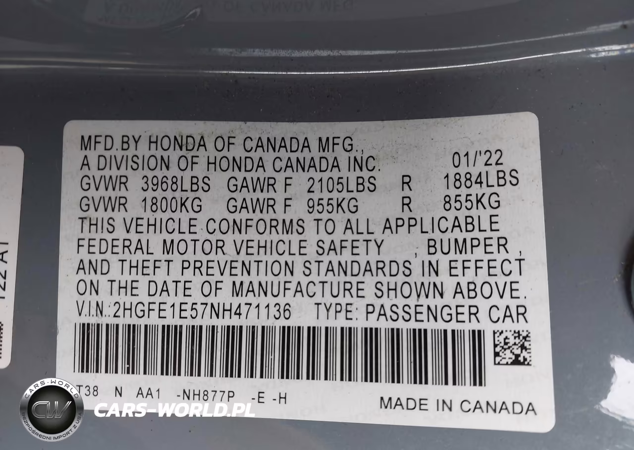2022 Honda Civic Si Sedan VIN:2HGFE1E57NH471136 - 9