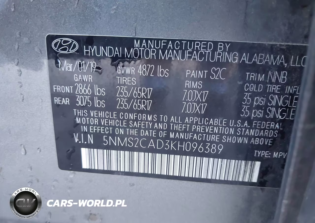 2019 Hyundai Santa Fe Se VIN:5NMS2CAD3KH096389 - 9