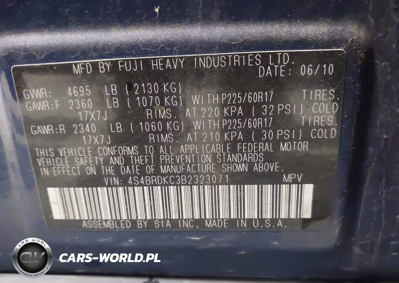 2011 Subaru Outback 3.6R Limited VIN:4S4BRDKC3B2323071 - 9
