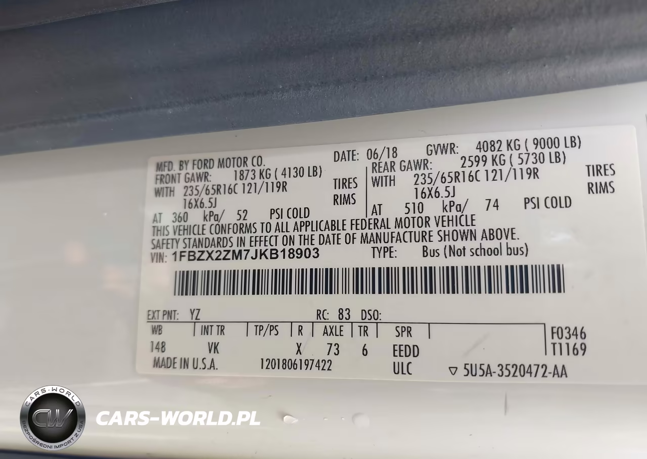 2018 Ford Transit-350 Xl VIN:1FBZX2ZM7JKB18903 - 9