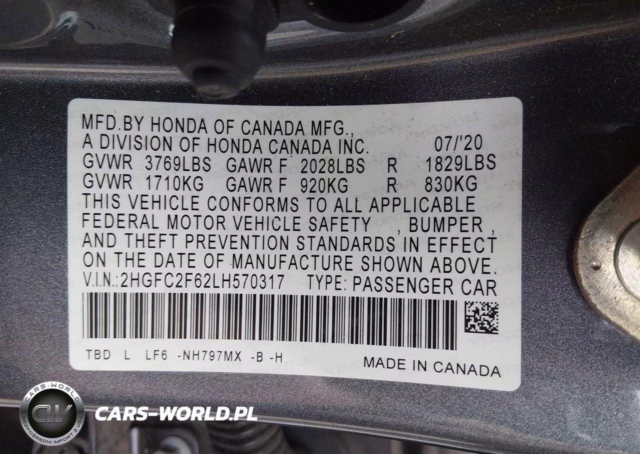 2020 Honda Civic Lx VIN:2HGFC2F62LH570317 - 9