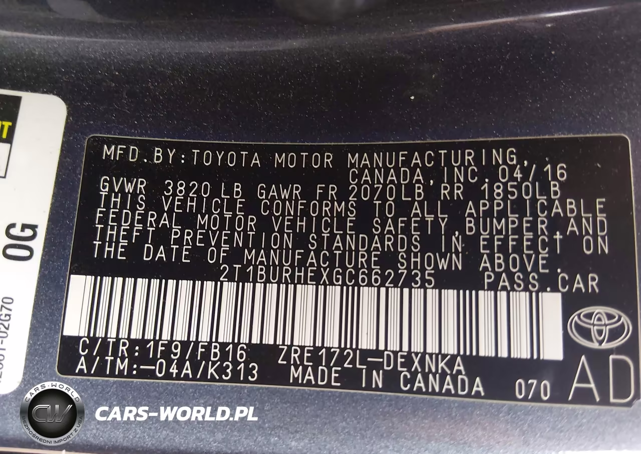 2016 Toyota Corolla Le VIN:2T1BURHEXGC662735 - 9