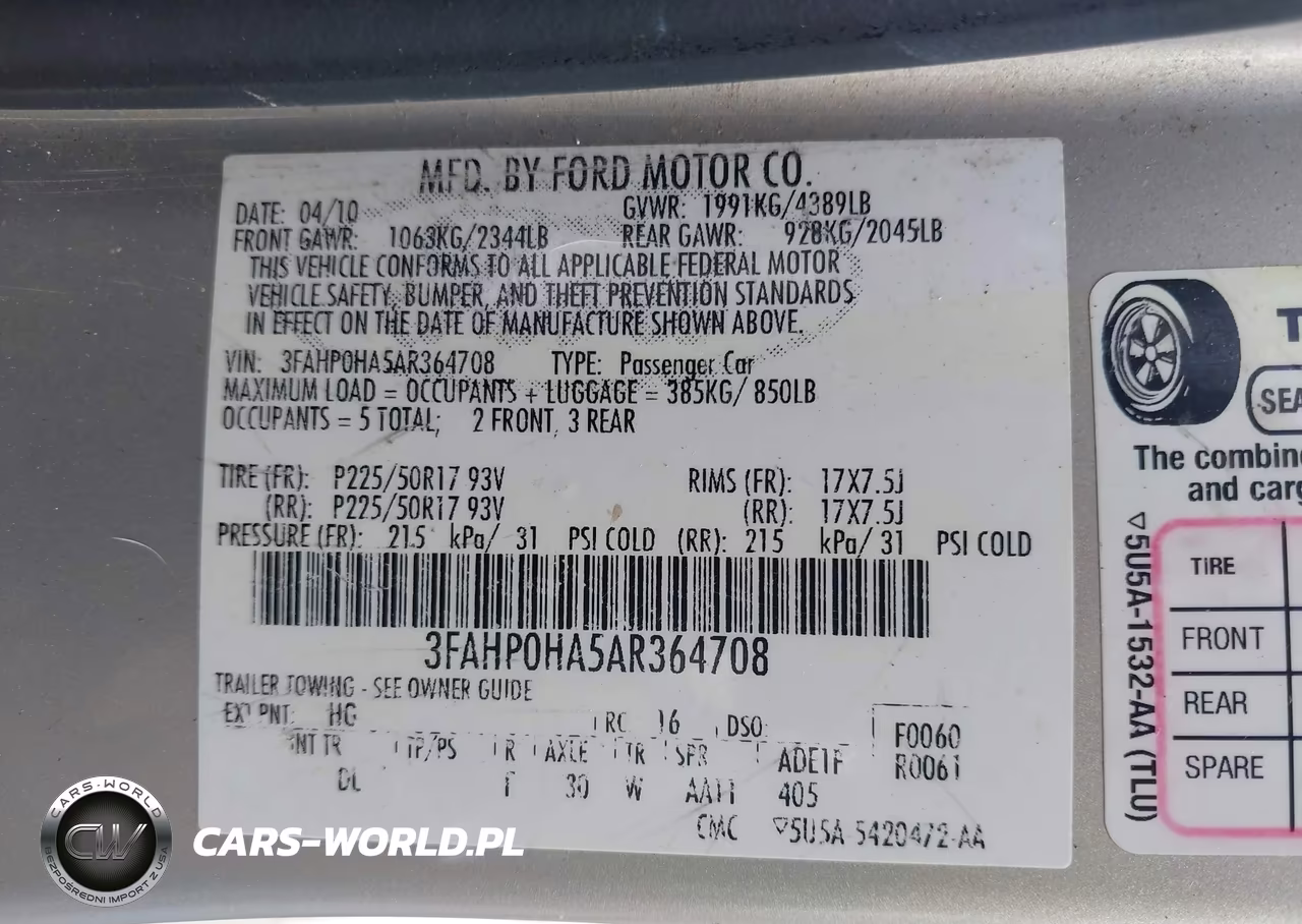 2010 Ford Fusion Se VIN:3FAHP0HA5AR364708 - 9