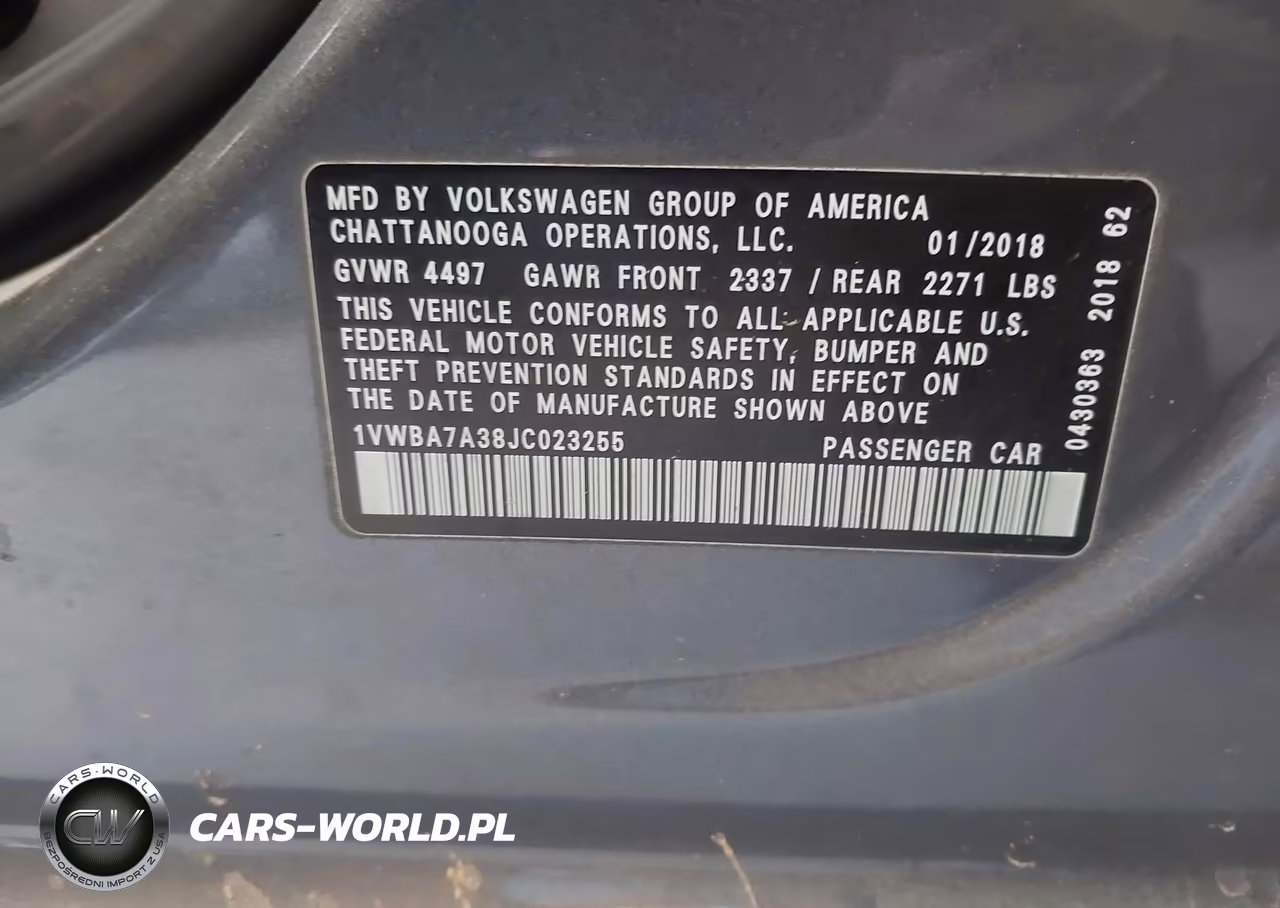 2018 Volkswagen Passat 2.0T Se VIN:1VWBA7A38JC023255 - 9