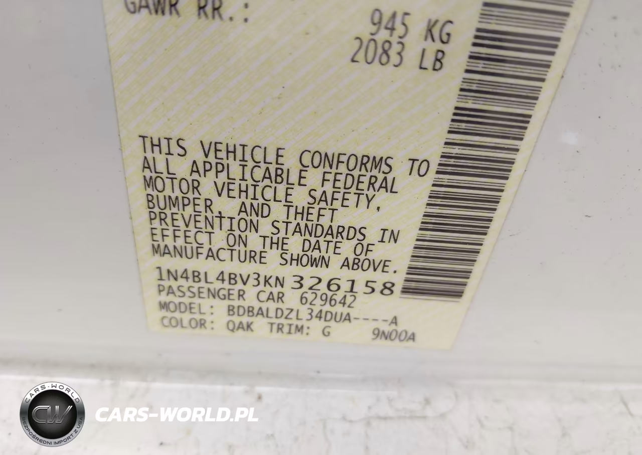 2019 Nissan Altima 2.5 S VIN:1N4BL4BV3KN326158 - 9