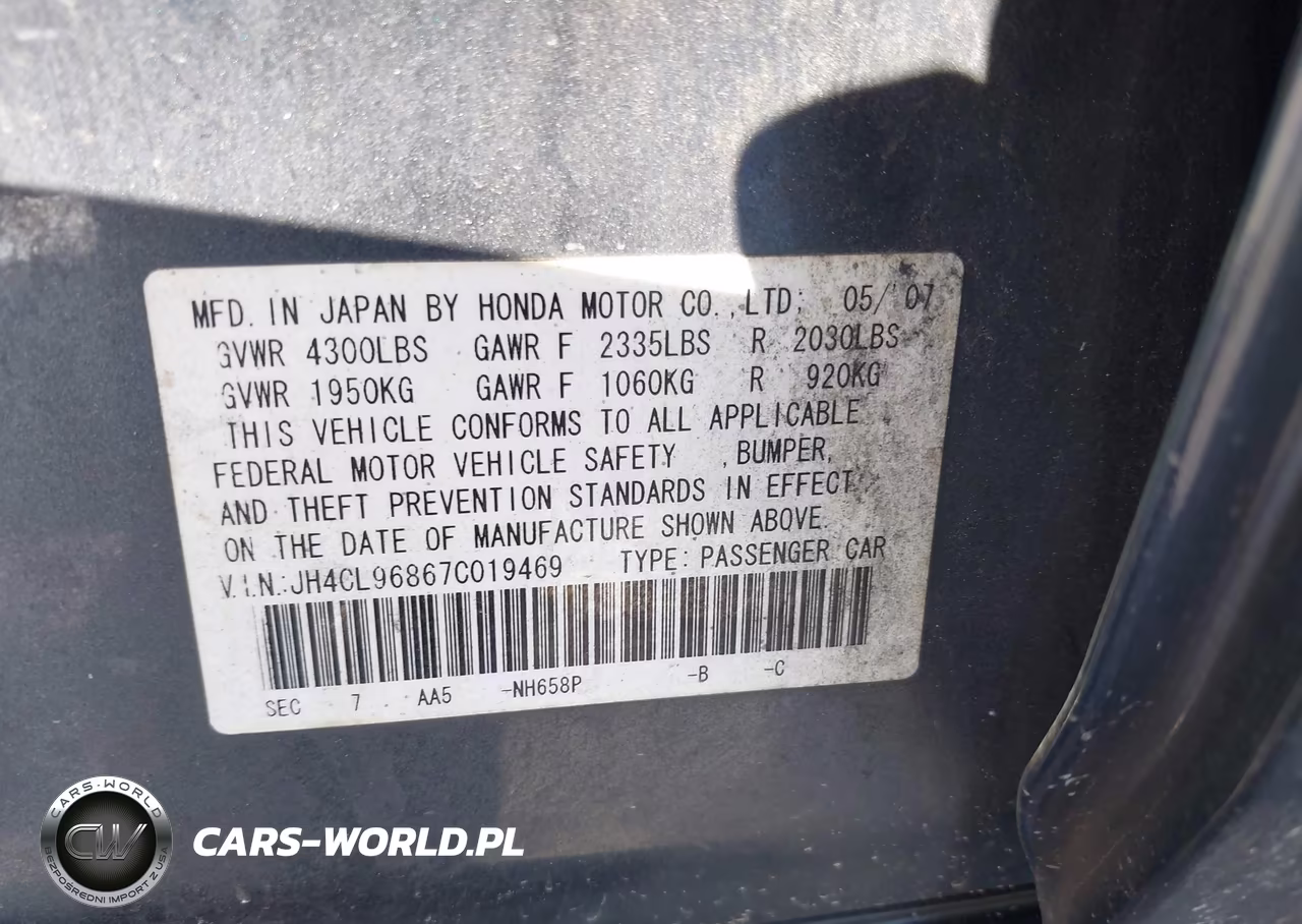 2007 Acura Tsx VIN:JH4CL96867C019469 - 9