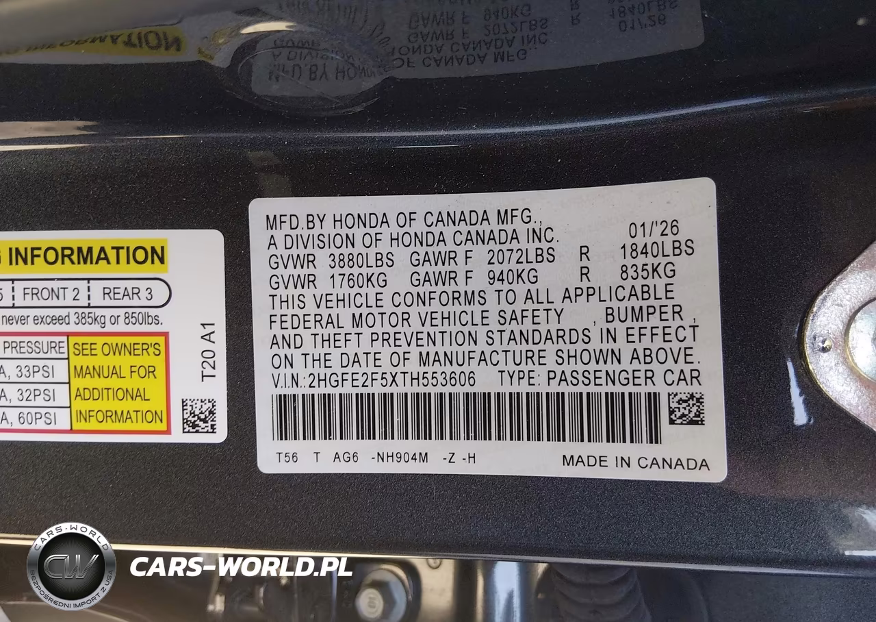 2026 Honda Civic Sport VIN:2HGFE2F5XTH553606 - 9