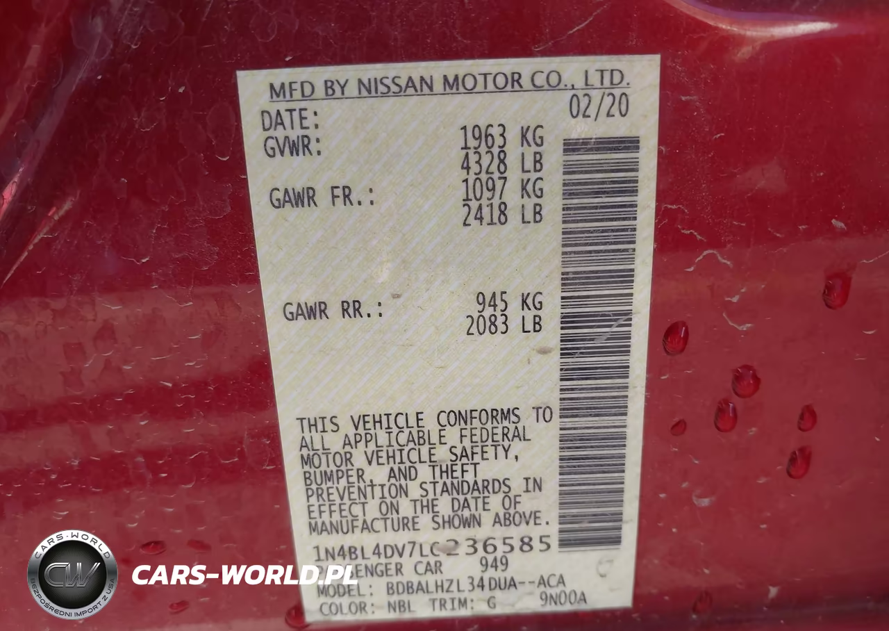 2020 Nissan Altima Sv Fwd VIN:1N4BL4DV7LC236585 - 9