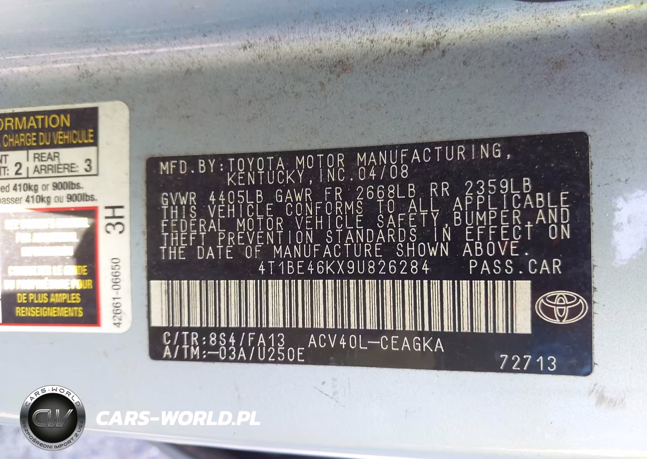 2009 Toyota Camry Xle VIN:4T1BE46KX9U826284 - 9