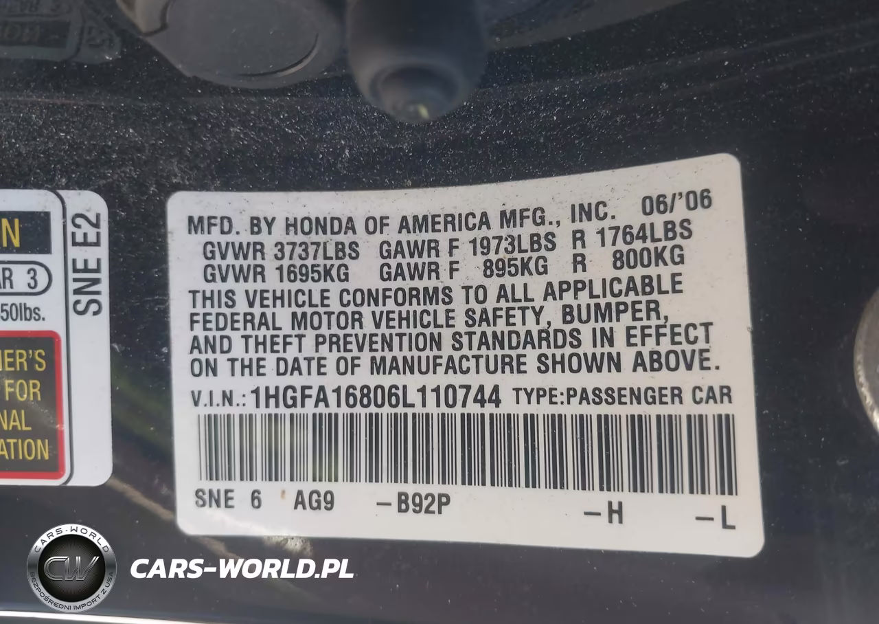 2006 Honda Civic Ex VIN:1HGFA16806L110744 - 9